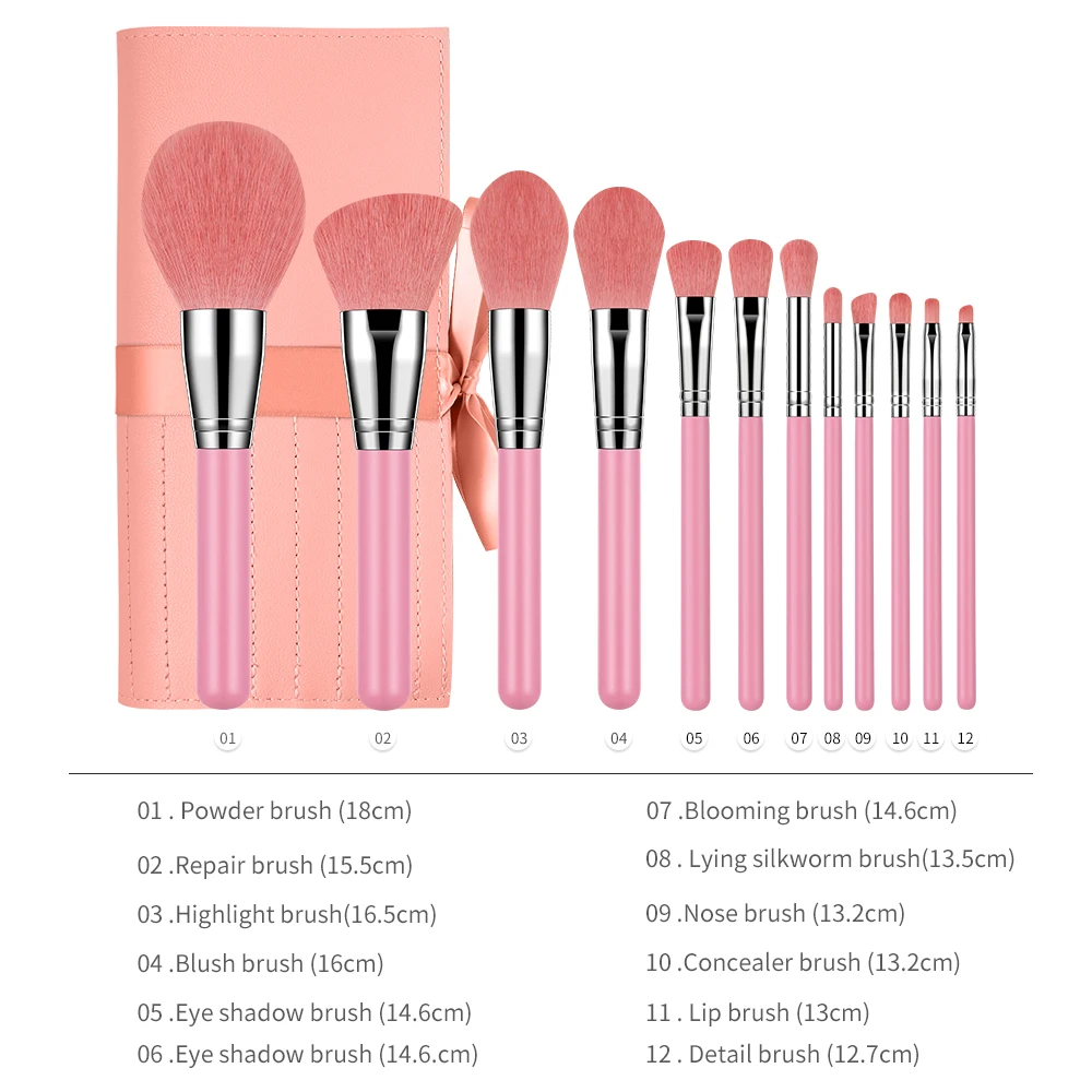 

FUQUE 12pcs Brushes Set Make Up Brushes Cherry Pink Cosmetics Brush Set For Beauty Eye Primer Powder Blush Brush With Bag Pink