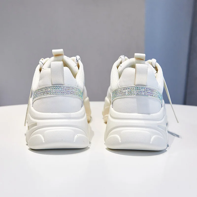 

2021 Women Shoes Fashion Spring Lady Genuine Leather Sneaker Running Sport Trainer Breathable Rhinestone Platform Jelly Sole