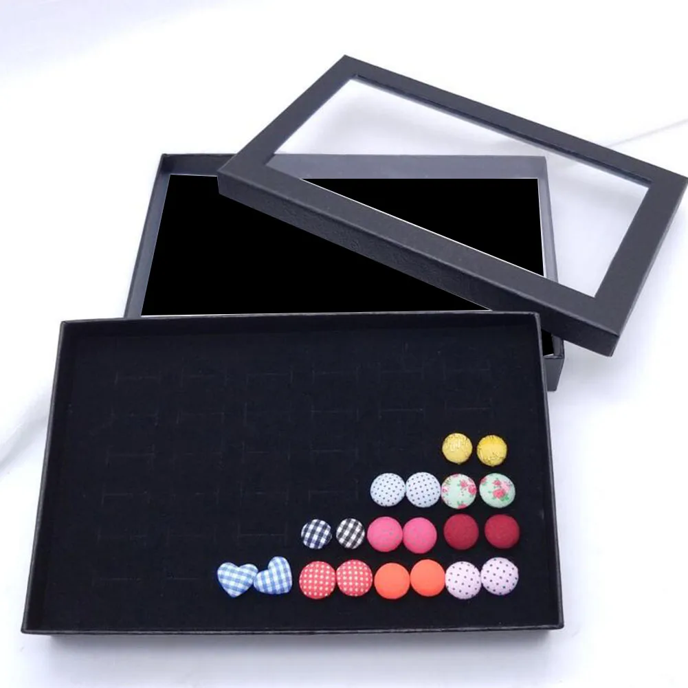 

36 Slots Jewelry Organizer Ring Display Rectangle Portable Decorative Protective Home Holder With Lid Packing Earring Storage