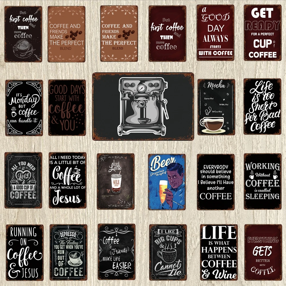 

【YZFQ】Coffee Tin sign Food Decorative Plaque Metal Vintage Wall Bar Home Art kitchen Shop Decor 30X20CM TP-483A