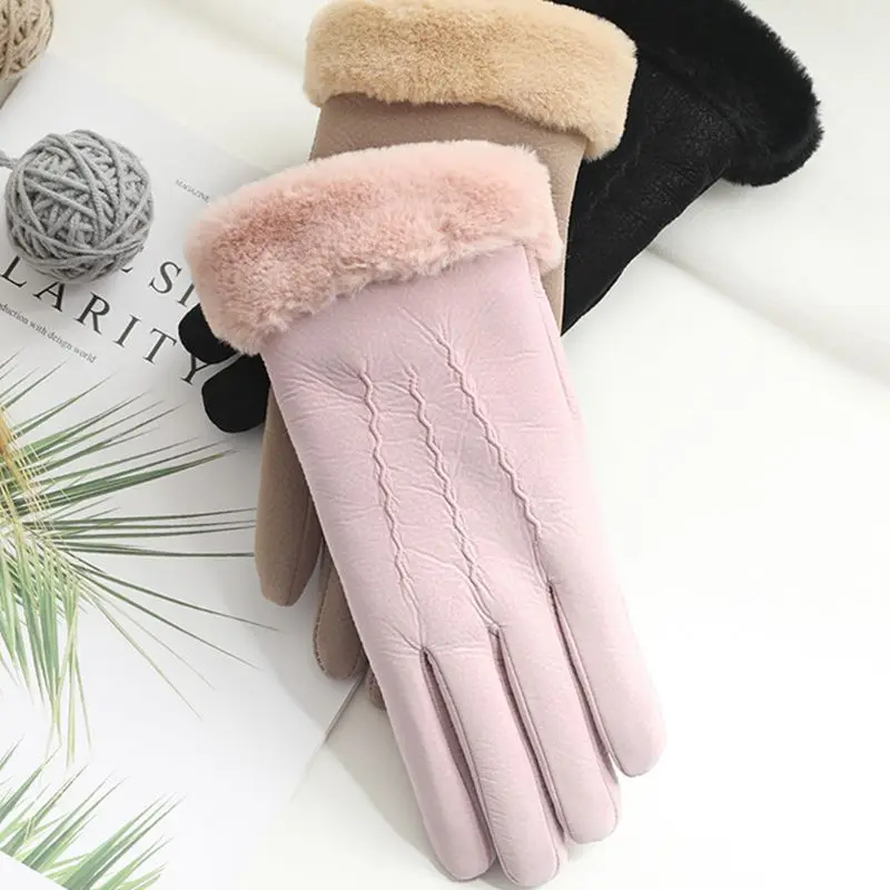 

Women Winter Faux Leather Touch Screen Gloves Thermal Lined Warm Driving Mittens High Quality and Brand New