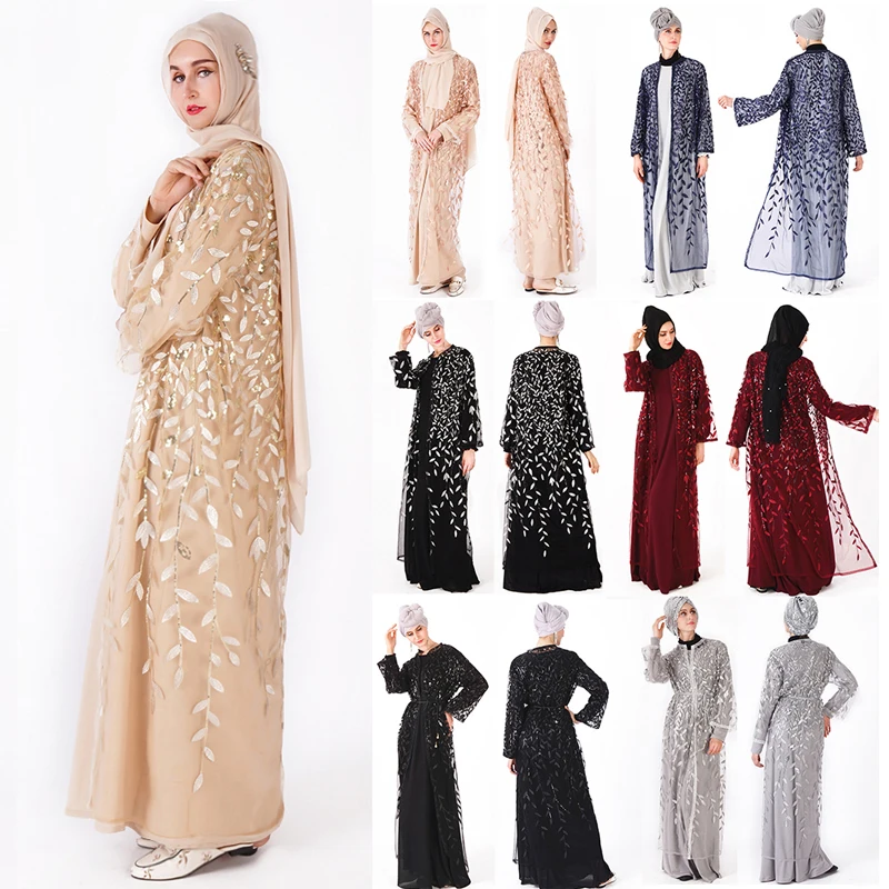 

Islamic Clothing Mesh Sequin Kaftan Abaya Turkey Fashion Girl Ramadan Abayas For Women Outer shirt