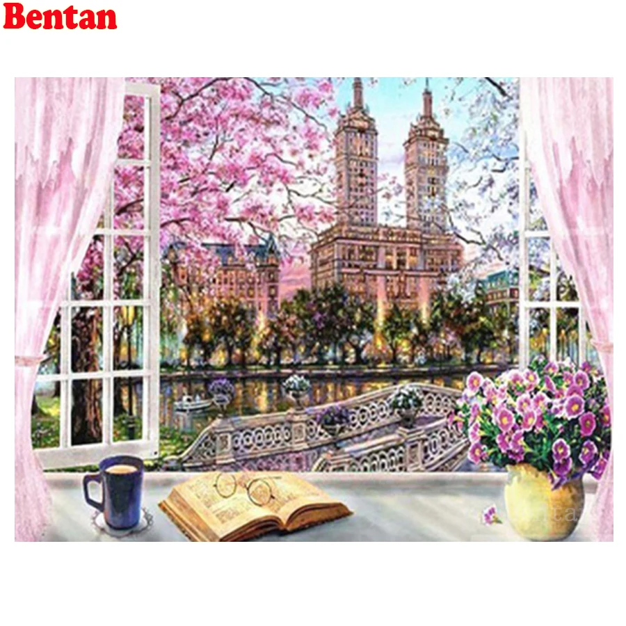 

5D DIY Diamond Painting Full Square Round Drill City Garden Window Landscape Mosaic Diamond Embroidery Cross Stitch Decoration