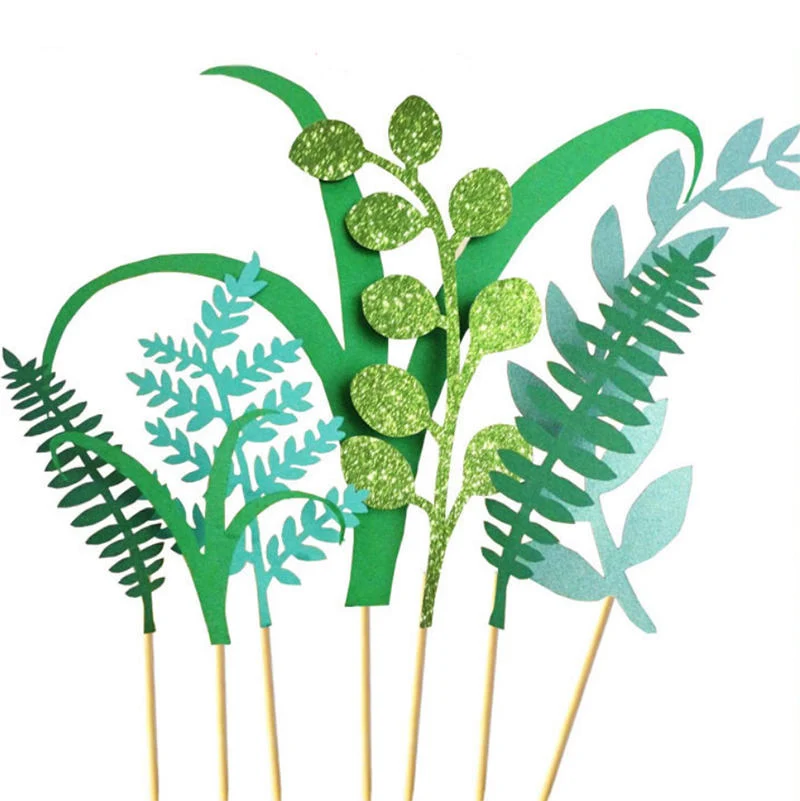 

2019 Nature Green Plant Cake Toppers Laser Cupcake Flags Jungle Party Birthday Baby Shower Cake Topper Decorating Supplies