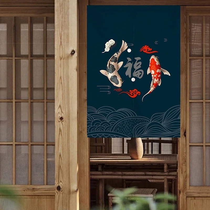 Занавеска для входной двери Короткая занавеска Китайский рисунок кои дверной