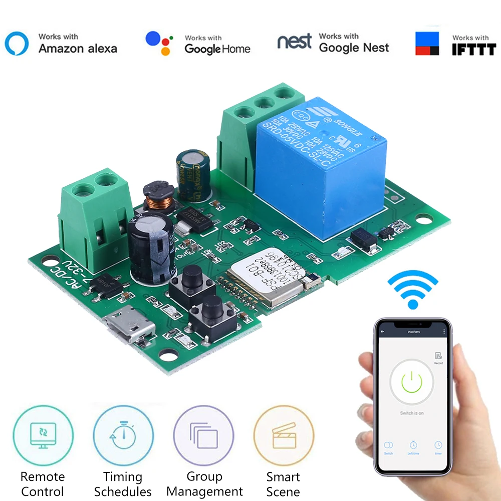 

eWeLink Smart Wifi Switch Relay Module DC 5V/12V/24V Wireless Remote Control Timer Inching/Self-Locking for Alexa Google Home
