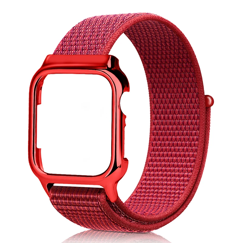 New red Ремешок для Apple watch band 44 мм 40 мм correa iwatch series 5 4 sport нейлоновая петля+ чехол для Apple watch 4 5 аксессуары высокого качества - Цвет ремешка: New red