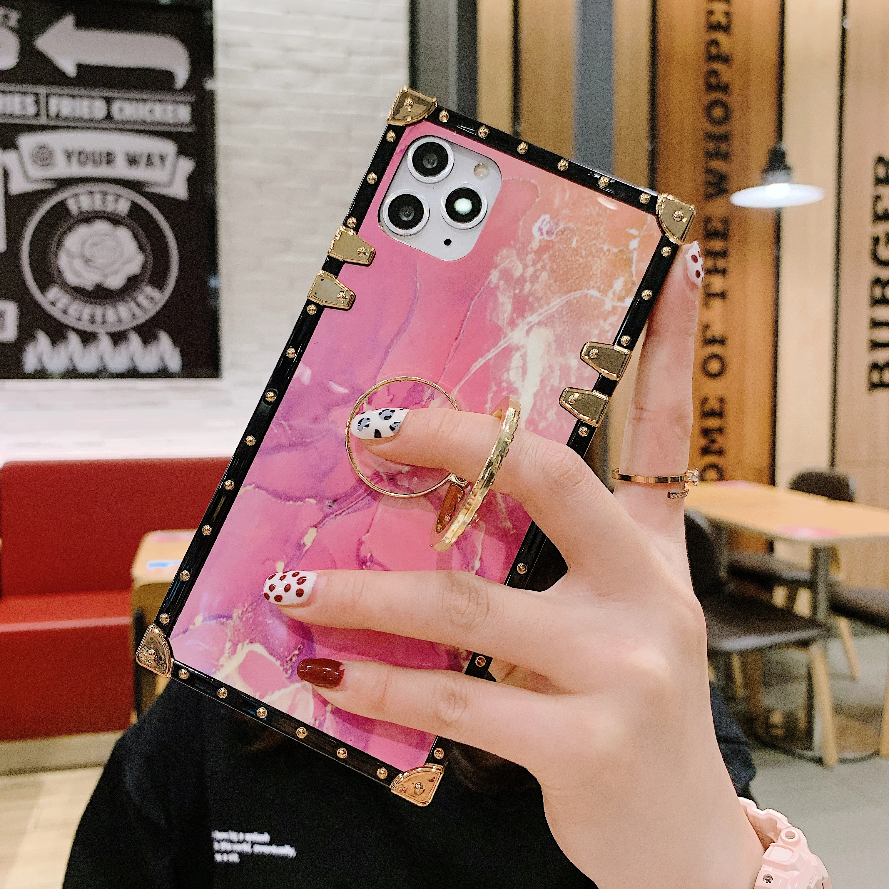 Квадратные Розовые блестящие алмазные чехлы-подставки для iPhone 13 Pro Max Mini 12 11 Xr XS 6S 7