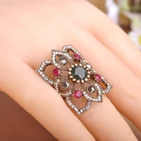 blucome clearance luxury retro style exquisite square big ring turkish female engagement wedding ring finger accessories jewelry