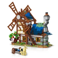 urge 50101 the medieval town market smithy city retro windmill house street view blocks model building toys bricks for kids gift
