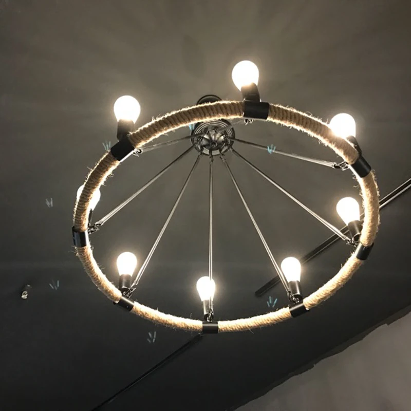Circular Annular Antique Vintage Retro Hemp Cable Cord Wire Rope Pendant Light Lamp Loft For Dinning Room Foyer Restaurant Cafe | Лампы и