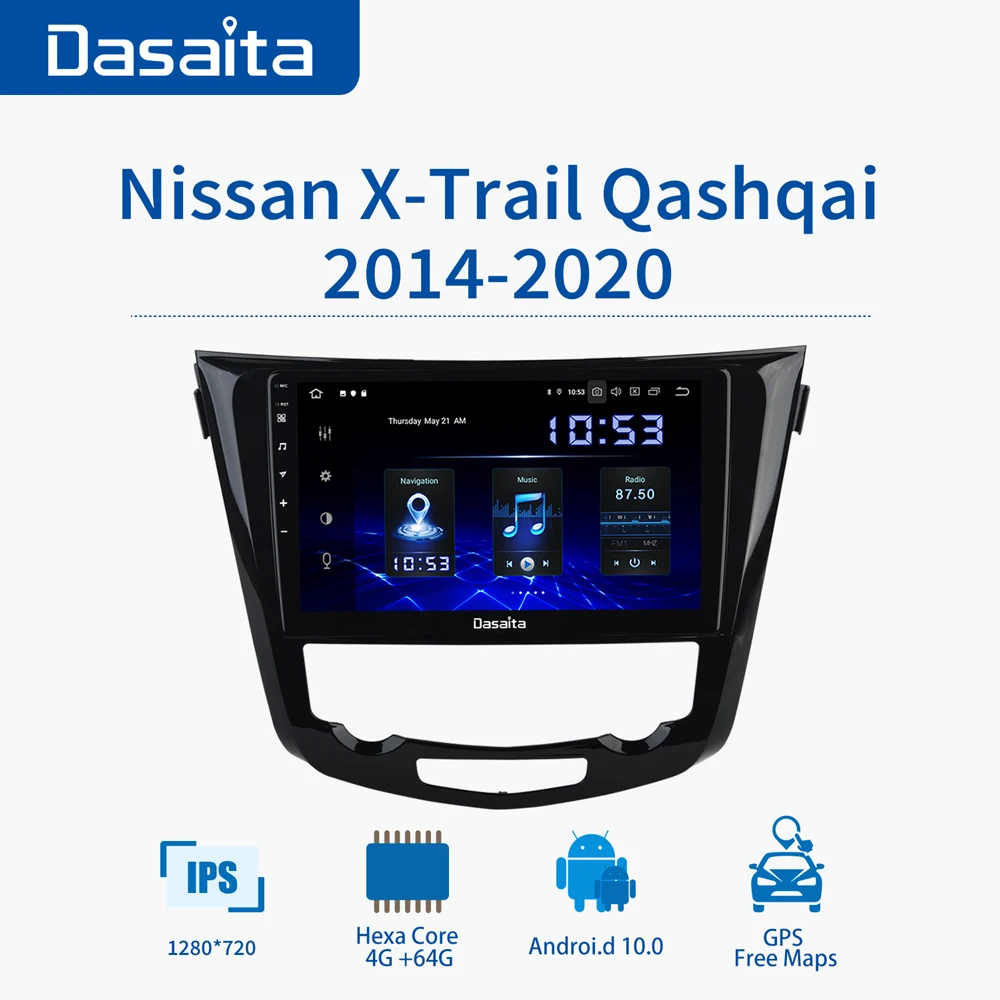Dasaita автомобильный радиоприемник Android 10 для Nissan X Trail Qashqai 2014 2020 PX6 Bluetooth 5 0 4 Гб ОЗУ 64