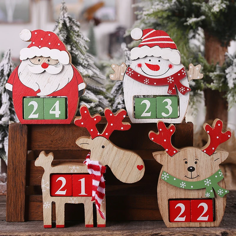

1PCS 2022 Creative countdown New Year and Christmas Decoration Wooden Three-dimensional Elk Snowman Calendar Wooden Ornaments