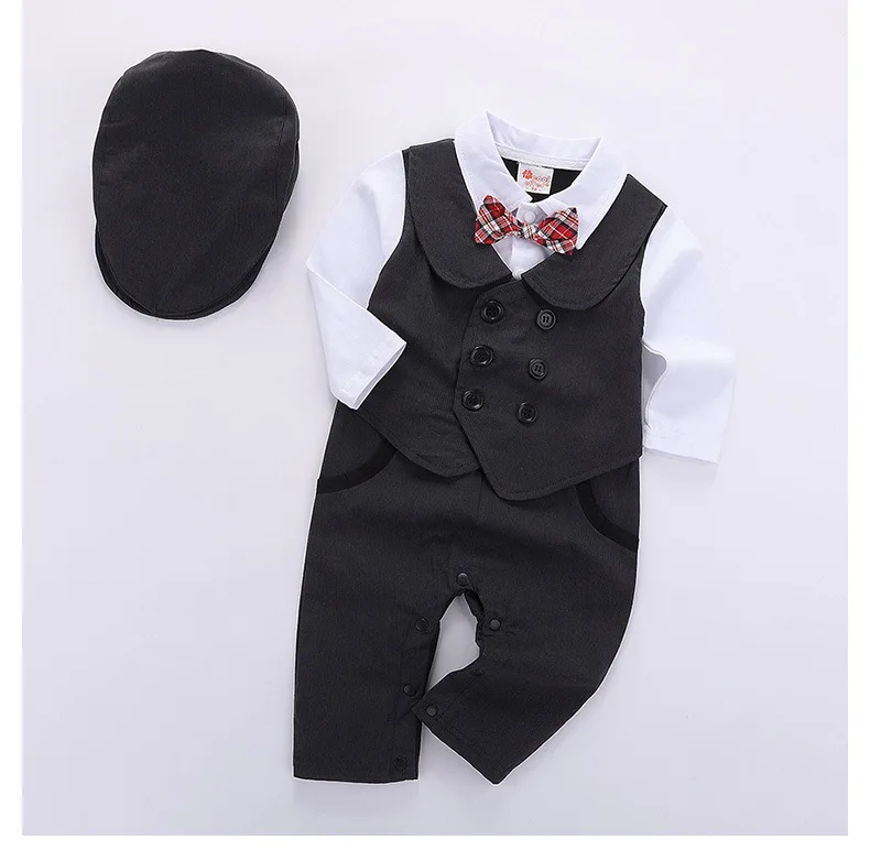 Baby Boy Clothes Romper+Berets 24M 18M Clothing Sets Cotton Boys Bow Black Long Sleeve Formal |