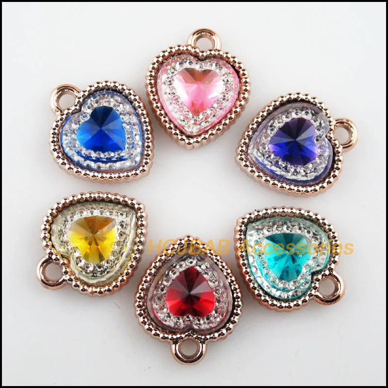 

24 New Heart Charms KC Gold Color Resin Mixed Acrylic Pendants 15.5x18.5mm