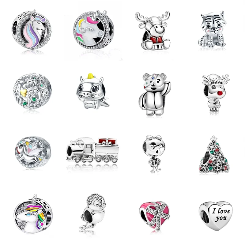 Новые бусины серебряного цвета в виде единорога лося поезда медведя черепа