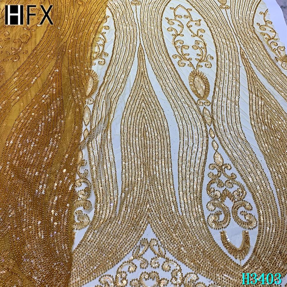 HFX нигерийская кружевная ткань с бисером 2020 Высококачественная блестками и