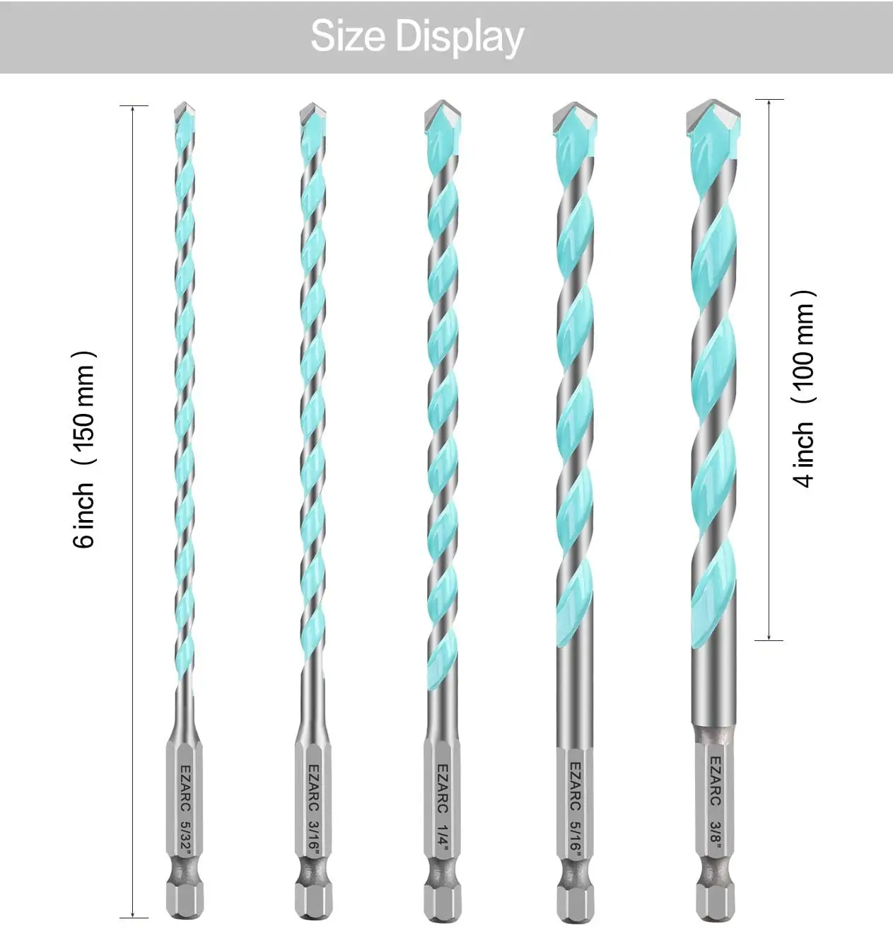 Набор сверл EZARC комплект из 5 твердосплавных насадок с шестигранным хвостовиком