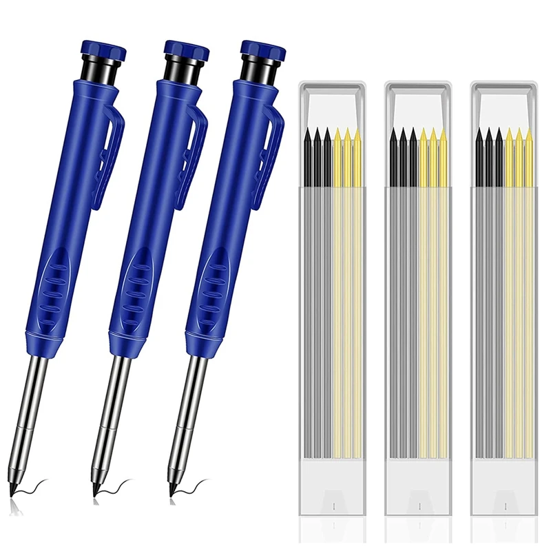 

Solid Carpenter Pencils with 18 Refills,Woodworking Tools Solid Deep Hole Pen Marking Tool for Woodworking Architects