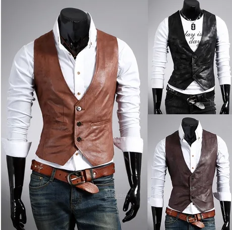 

PU Leather Vest 2021 Special wholesale new men PU leather Slim plus size PU leather vest simple fashion wild vest Free shipping