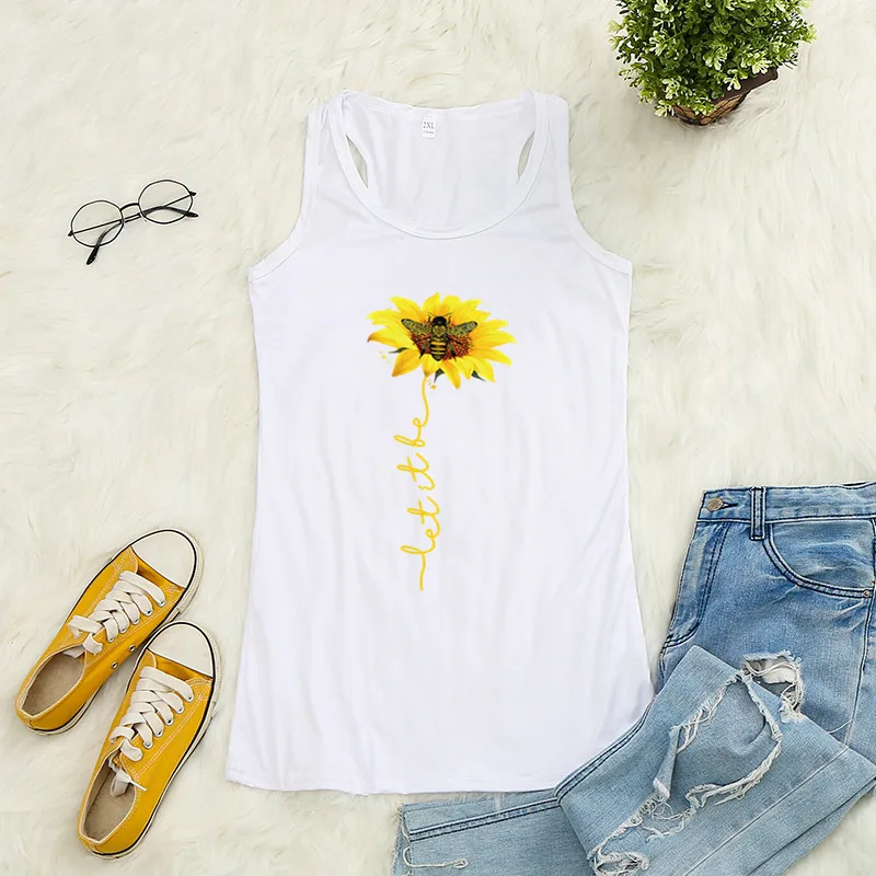 

Let It Be Sunflower Printed Crop Top Women Sleeveless O Neck Tank Top Summer Ladies Casual Loose Vest Haut Femme Ropa Mujer
