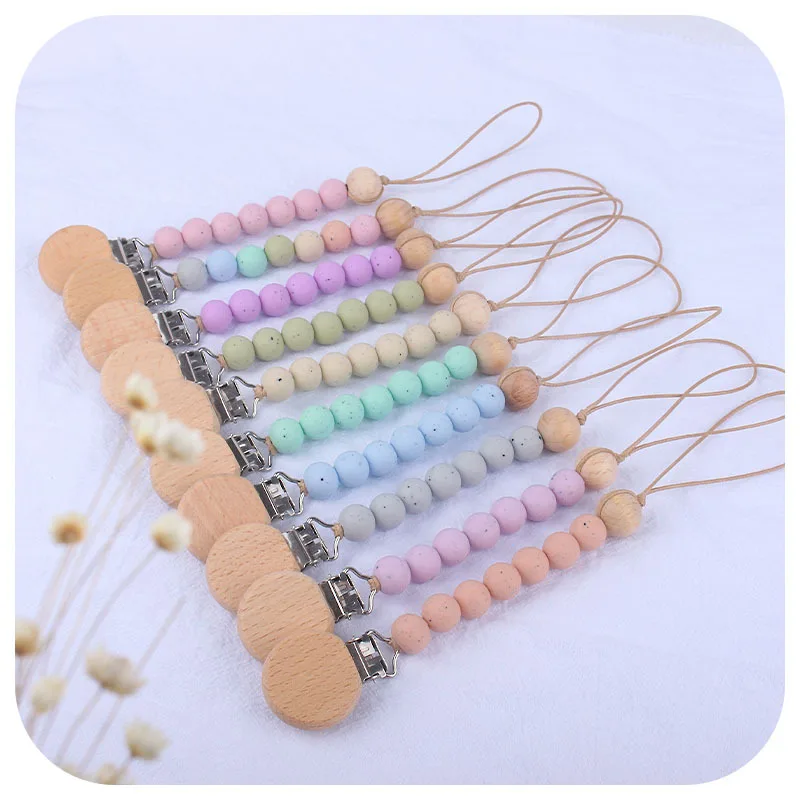 Cadena de chupete de silicona sin BPA, portachupetes con pinza, cadenas de chupete, juguetes de dentici&oacute;n para beb&eacute;, regalos para morder, Color s&oacute;lido-4