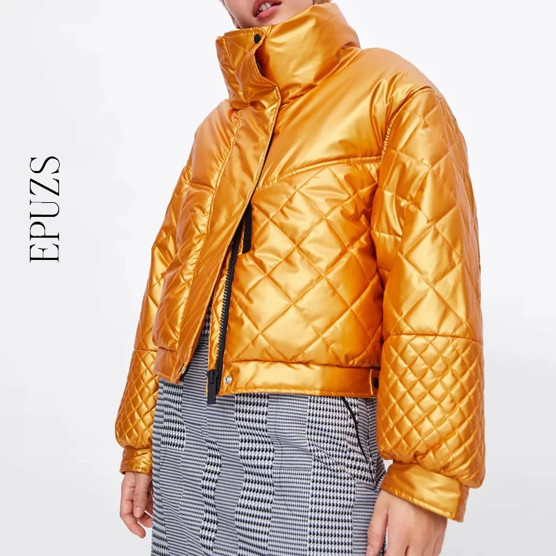 winter coat women thick yellow satin parka femme Vintage long sleeve warm jacket casual | Женская одежда