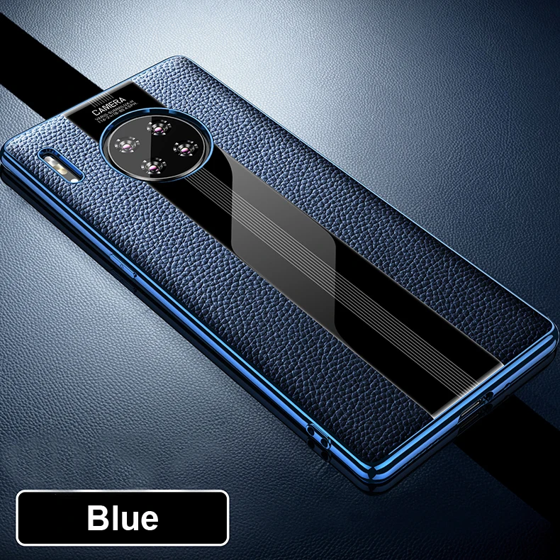 blue Роскошный чехол из натуральной кожи для huawei mate 30 Pro, чехол, кожаный противоударный чехол, чехол для задней панели funda mate 30 Pro, защитный чехол - Цвет: blue
