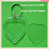 300pcslot heart shaped transparent blank insert photo picture frame key ring holder diy split ring key chain for gift