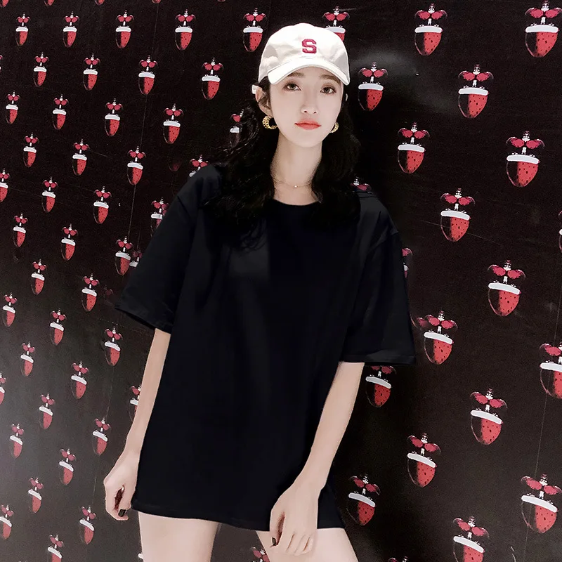 

2021 Summer T-shirt women pure cotton loose casual round neck fashion trend solid color short sleeve white black