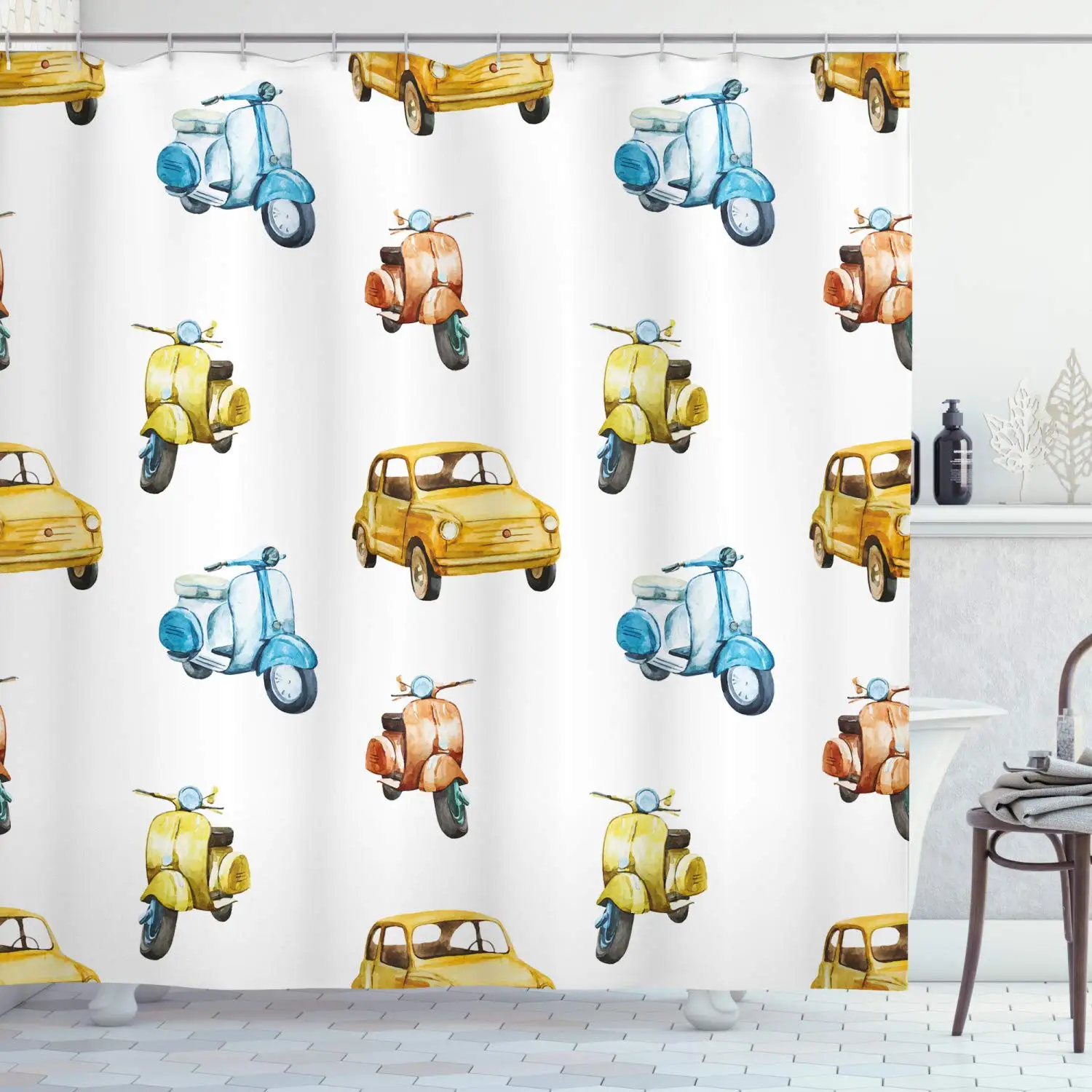 Винтажная занавеска для душа цветная ретро итальянского мотоцикла скутера