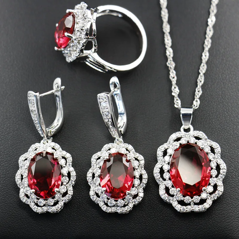 

Funmode Red Oval Cubic Zircon Pave Accessories Party Jewelry Sets For Women collares para mujer Wholesale FS139
