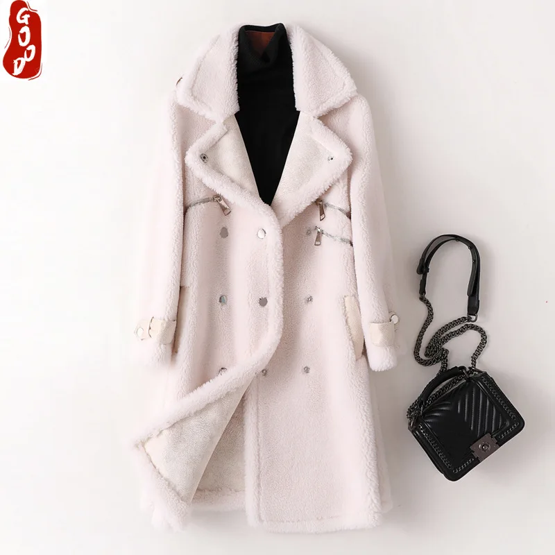 

Winter Jacket for Women Real Fur Coat Female Clothes 2021 Korean Elegant Long Wool Jacket Ladies Natural Fur Coats 9930