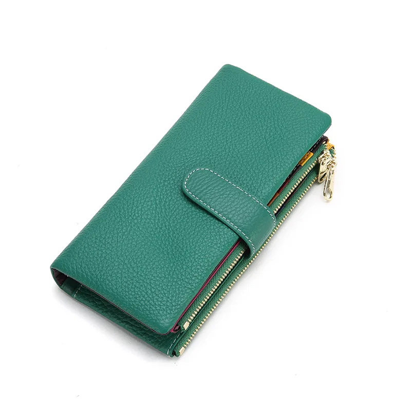 

Double Zipper Wallet Women Folding Genuine Leather Large Phone Bag Wallet Women Aesthetic Portfel Damski Ladies Purse DE60NQB
