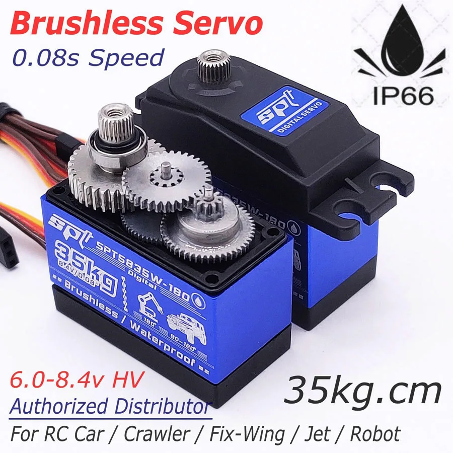 SPT5835W-180/270 35kg 8.4v 0.08s Waterproof High Speed Digital Standard Brushless Servo Metal Gears Crawler Fix-Wing Jet Robot - купить по