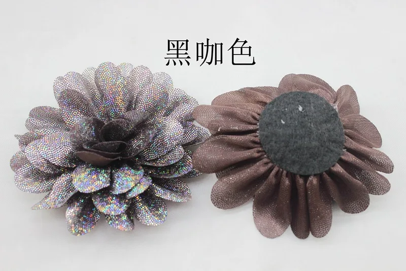 

60pcs/lot 3.3" DIY Solid Chiffon Hair Flower For Girl Accessories Glitter Fabric Flowers for Girls Headband or Clips Headwear