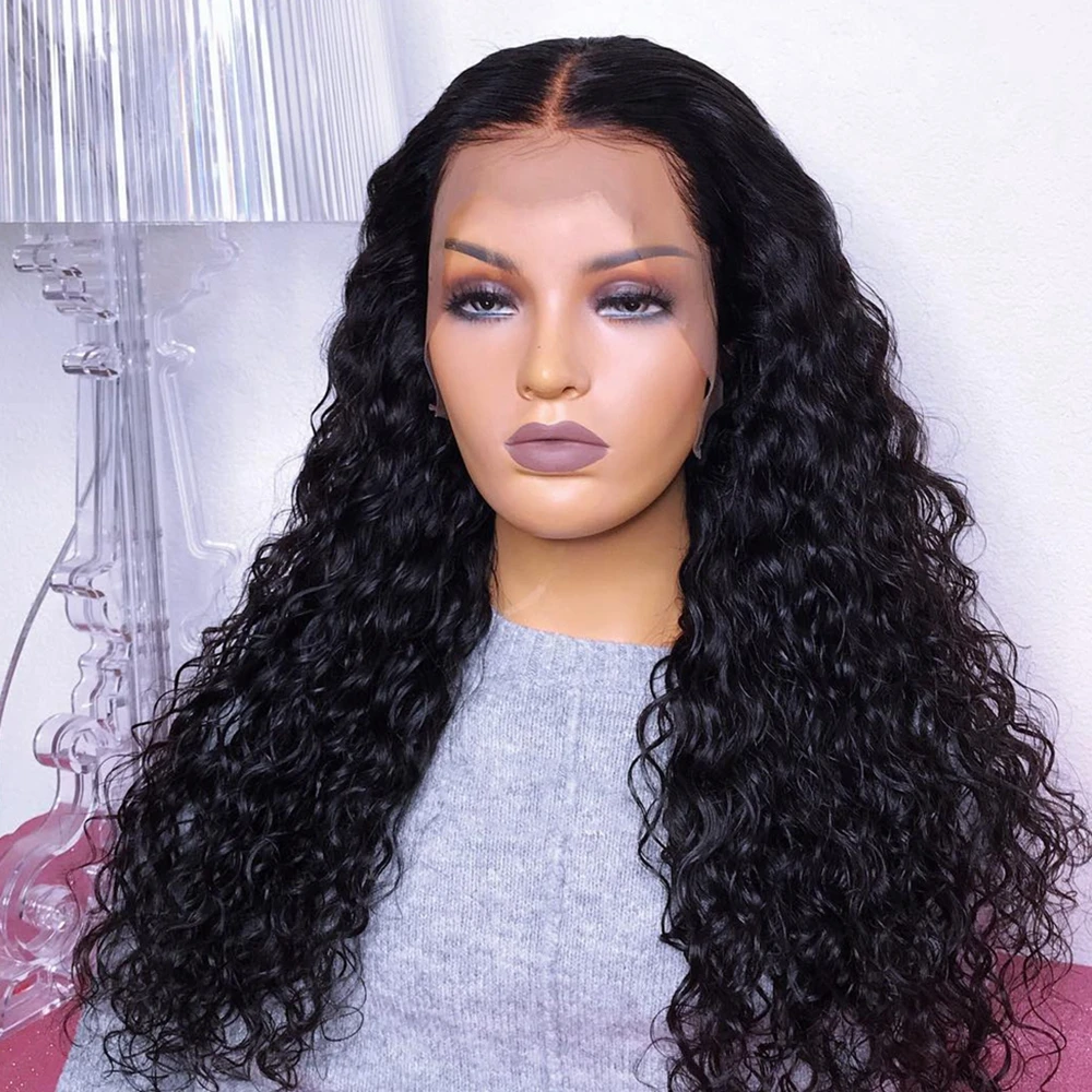 

Kryssma Natural Balck Water Wave Wig Lace Front Wig Synthetic Wigs for Black Women Afro Kinky Curly Glueless Heat Resistant Fibe