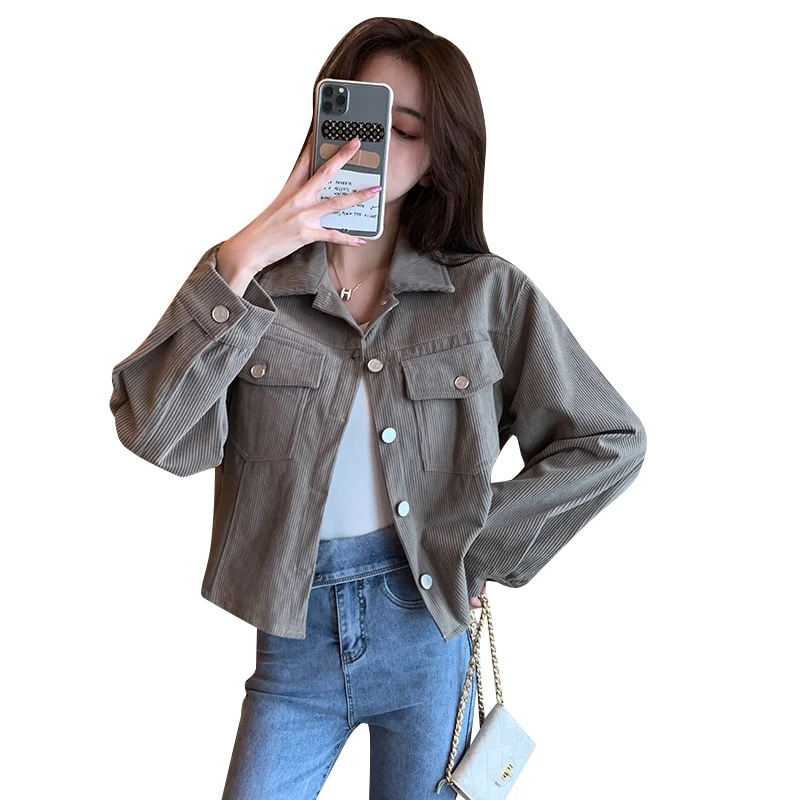 

JXMYY Fall 2020, new retro, simple, Hong Kong style, fashion, multi-functional, loose corduroy jacket, small jacket, female