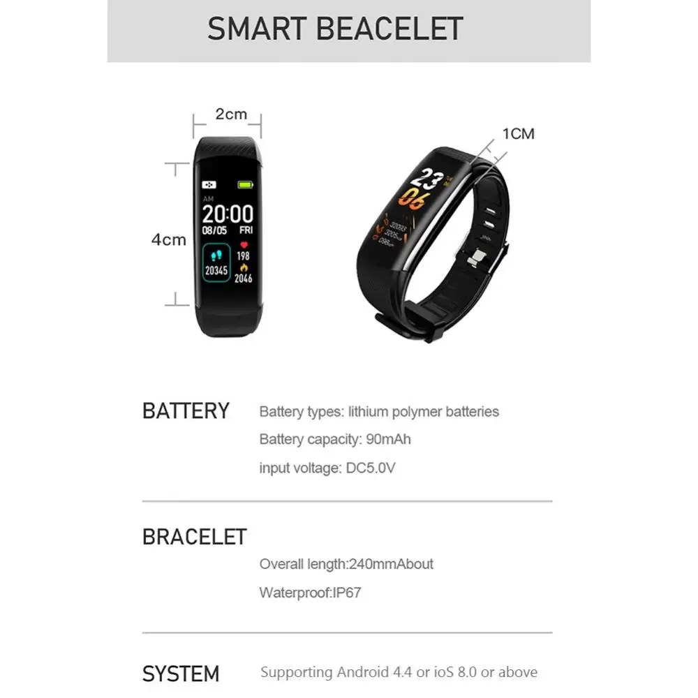 

C16 IP67 Waterproof Smart Watch Multifunctional Heart Rate ECG Blood Pressure Monitoring Pedometer Smart Bracelet for Sports