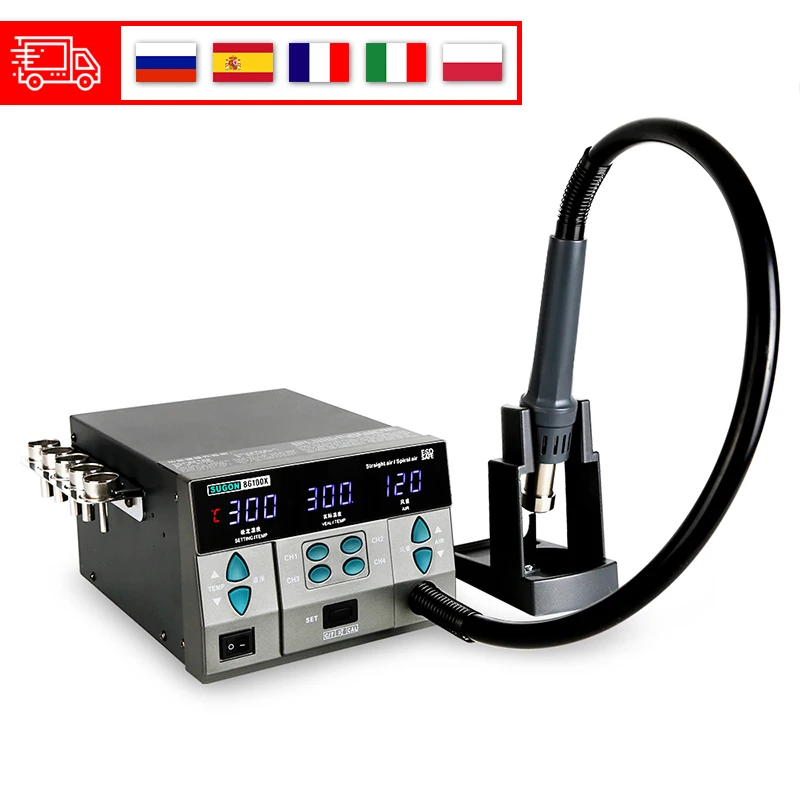 

SUGON 8610DX 1000W Hot Air Rework Station LED Display Lead-Free Heat Gun Microcomputer Temperature Adjustable 5nozzle
