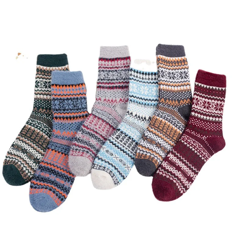

6 Pairs Super Quality 2021 NewFemale Winter Octagonal Flower Fur Rabbit Wool Socks Thick Warm Women Socks