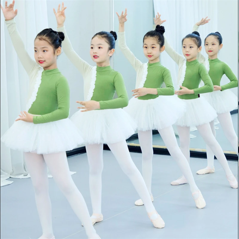 

Girls Ballet Dress National Dance Clothing 2022 Jazz Children Kids Training Princess Skirt Costumes Gymnastics Leotards Lace