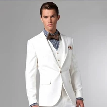 2022 New Arrival Flat Collar Men's White Suits Hot Sale Custom Made One Button Fashion Casual Wear Blazer 3 Pieces Skinny (1)