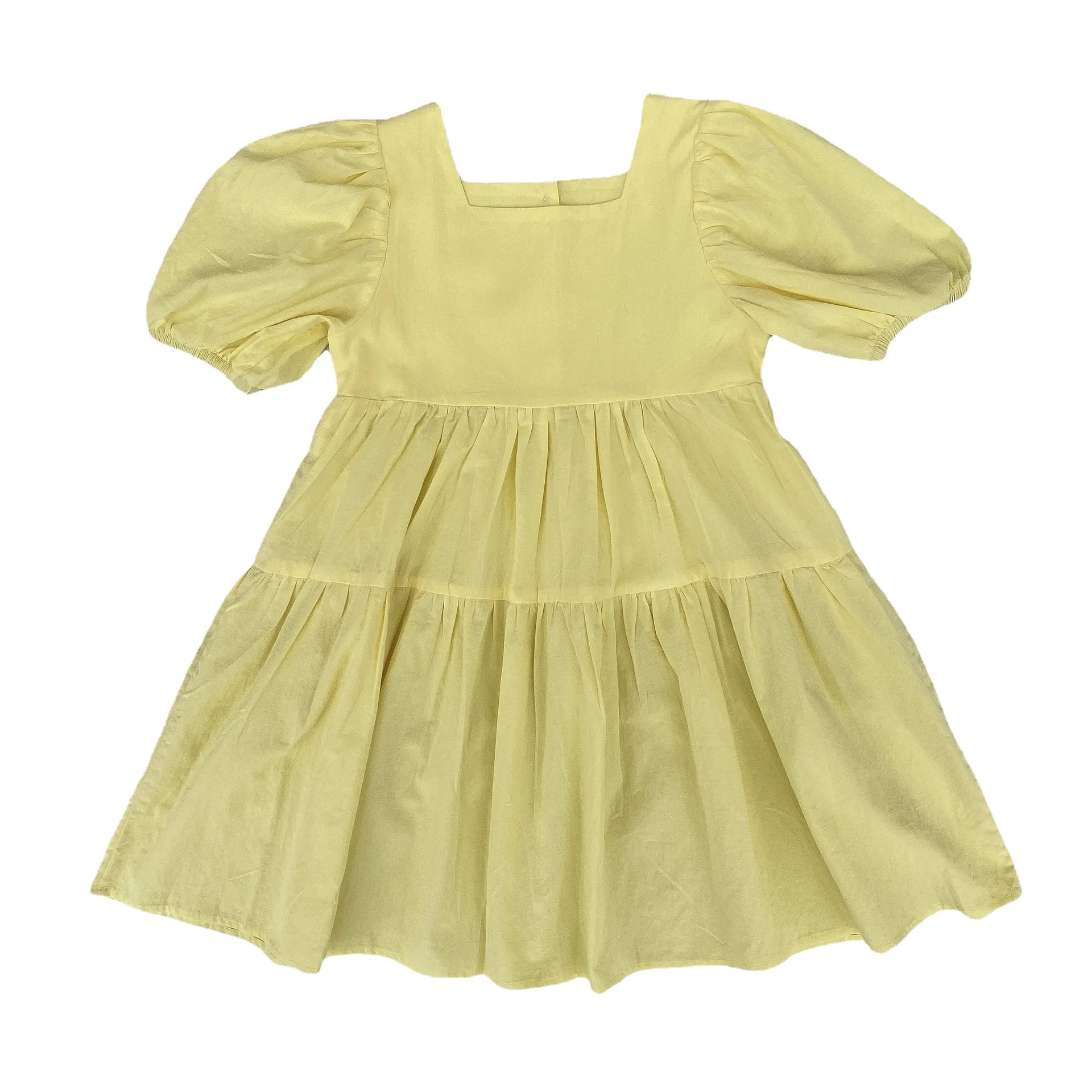 

Korean style summer little princess thin short sleeve dress 2021 Girls cotton square collar casual dresses