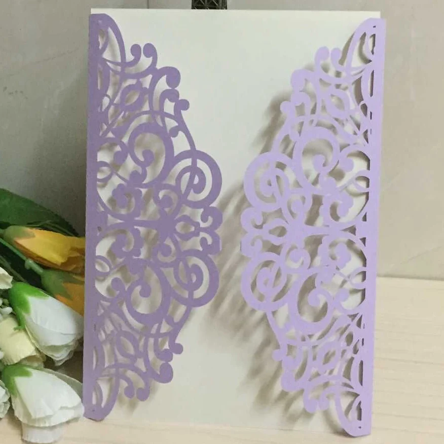 pearl violet 10 шт. розовое золото бордовый винтажные свадебные пригласительные открытки конверт с лазерной резкой Пригласительные открытки - Цвет: pearl violet