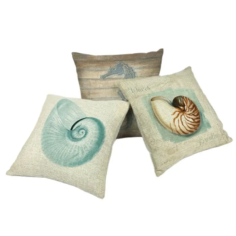Наволочка на подушку винтажный рисунок животных в море хлопок лен 45x45 см