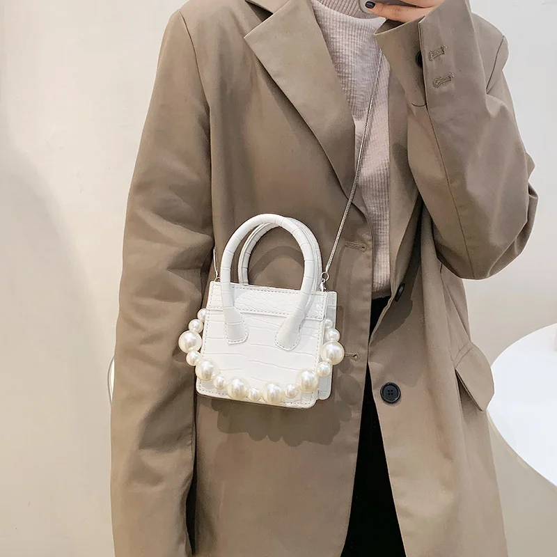 

Stone Pattern Design Womens Shoulder Bag 2021 Beautiful Pearl Chain Crossbody Bag Female Luxury Top-Quality Handbags Purse