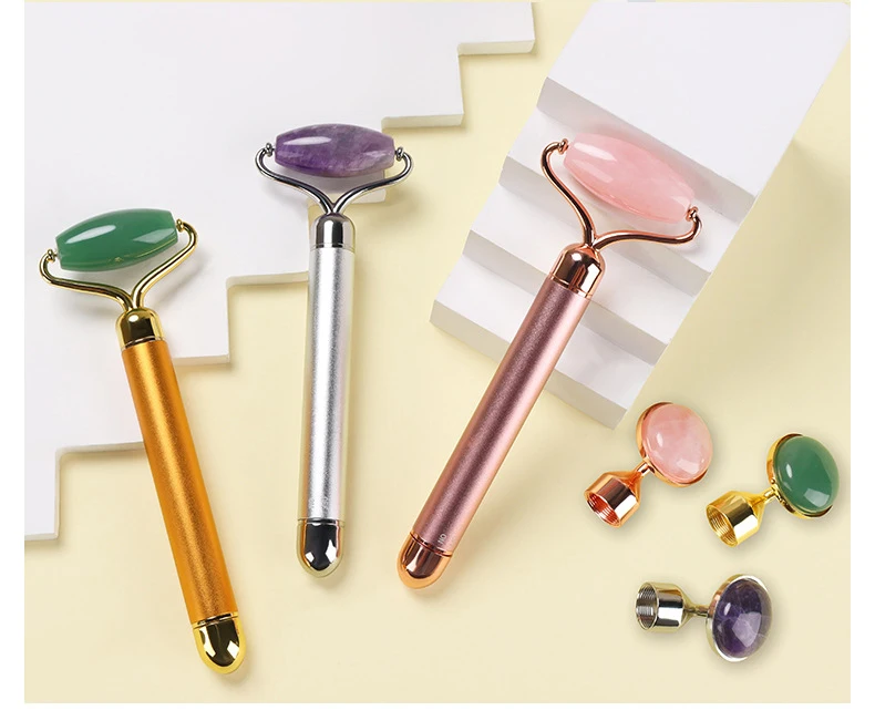 2‑in‑1 Electric Vibrating Rose Quartz & Jade Roller – Beauty & Lifting