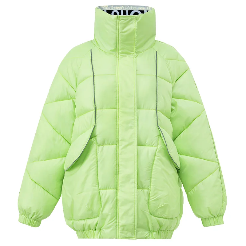 

Glossy Women Winter Cotton Padded Jacket Letter Embroidery Puffer Coat Stand Collar Thick Loosed Short Parkas With Pockets S204