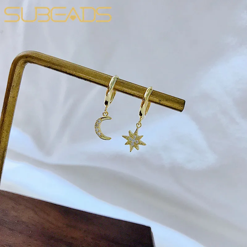 

Subeads 925 пробы серебра в Корейском стиле, симметричный с изображением луны и звезд, клипсы для ушей в форме для Для женщин девочек слуховая кос...